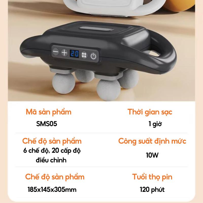 Máy Massage Cầm Tay SMS05 - DELADEP - 4 đầu massage diện tích lớn, 6 chế độ và 20 mức điều chỉnh - Ảnh 2
