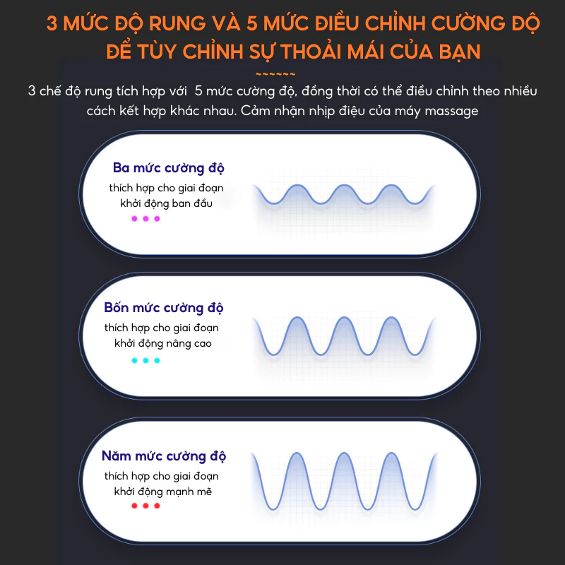 3 mức độ rung và 5 mức điều chỉnh cường độ của Đai massage lưng DELAX DSB04