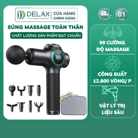 Máy Massage Cầm Tay SMS06 - DELAX, với 8 đầu 99 Cấp Độ Giảm Đau Nhức Hiệu Quả, Đấm Lưng Trị Liệu