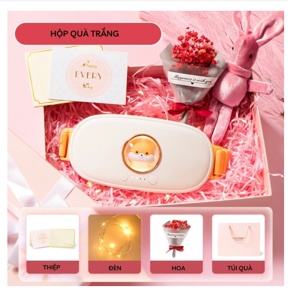 Combo hộp quà trắng đai massage giảm đau bụng kinh nguyệt DSB01