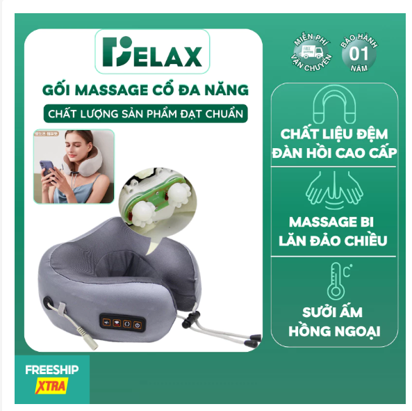 Gối Massage Chữ U GMC04 - DELAX - Hồng Ngoại 4 Chức Năng, Massage Cổ Vai Gáy - Ảnh 2