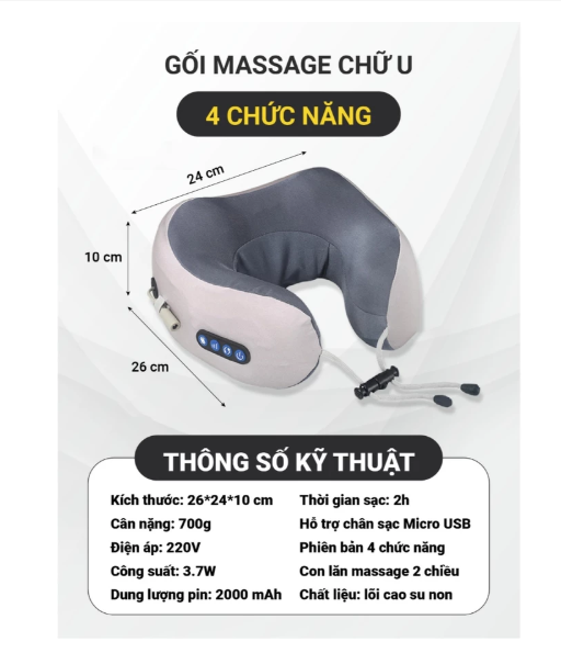 Thông số kỹ thuật của gối Massage chữ U GMC 04