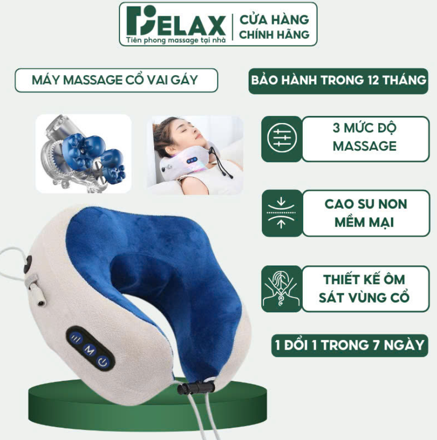 Gối Massage Cổ Chữ U GMC03 - DELAX - Massage Xoay 3D, Giảm Đau Mỏi Cổ Vai Gáy, Nhỏ Gọn - Ảnh 2