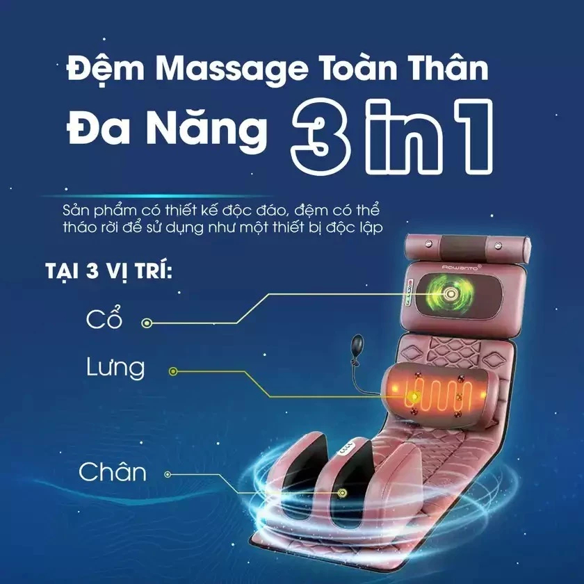 Massage đa vùng của sản phẩm thảm massage toàn thân DELAX TMS01