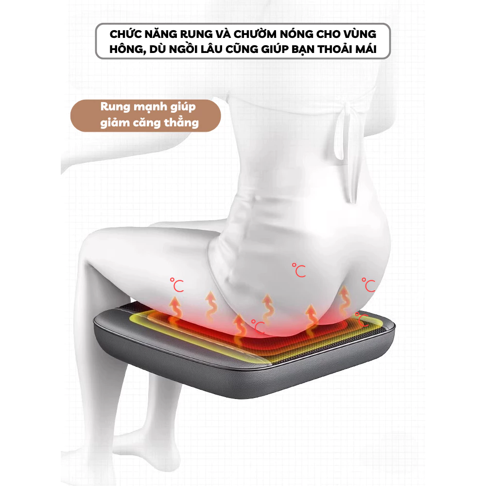 Tích hợp chức năng rung và chườm nóng cho vùng hông