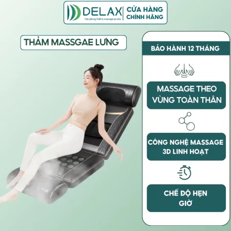 Thảm Massage Đa Năng Toàn Thân TMS02 - DELAX - Tự Động Xoa Bóp Ấn Huyệt Vùng Cổ, Lưng, Thắt Lưng, Gấp Gọn