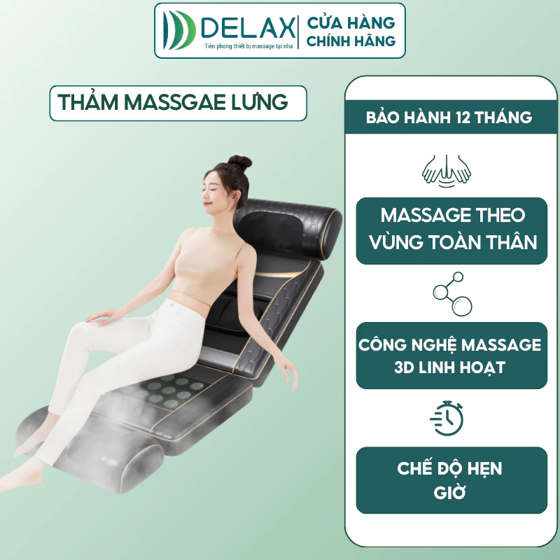 Thảm Massage Đa Năng Toàn Thân TMS02 - DELAX - Tự Động Xoa Bóp Ấn Huyệt Vùng Cổ, Lưng, Thắt Lưng, Gấp Gọn